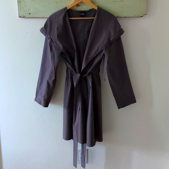 EILEEN FISHER I Classic Lightweight Grey Hooded Wrap Jacket Raincoat, L - Picture 5 of 15